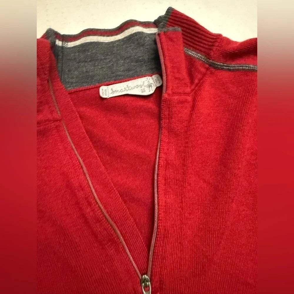 SMARTWOOL MERINO WOOL QUARTER ZIP FRONT BURGUNDY & GREY SWEATER PULL OVER MEDIUM